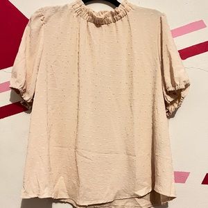 Swiss Dot Batwing Sleeve Mock Neck Blouse